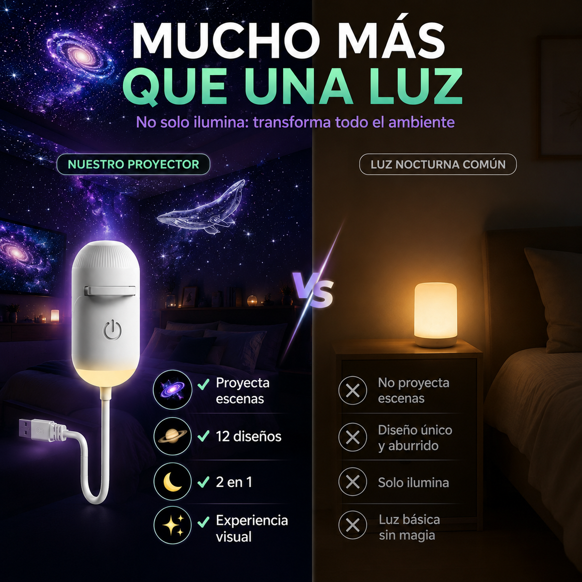 Proyector de galaxias con 12 diseños: un universo diferente cada noche